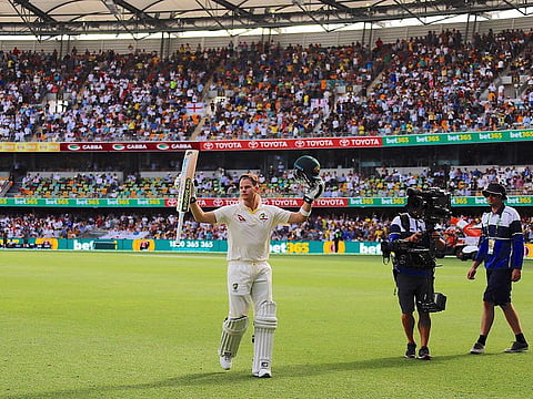 GABBA Ground, Brisbane, Australia, November 25, 2017. Australia's captain Steve Smith reacts as he walks off the ground at the end of Australia's first innings during the third day of the first Ashes cricket test match.