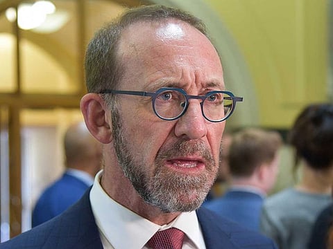 New Zealand's Health Minister Andrew Little speaks to the media at Parliament House in Wellington, New Zealand, on April 7, 2021. New Zealand announced Wednesday, April 21, 2021 it will overhaul its fragmented healthcare system to create a new national service similar to the one revered by many in Britain.