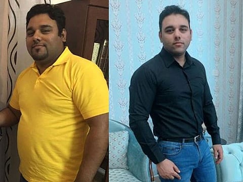 Farhan Ahmed Mirza before (left) and after
