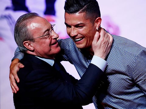 Real Madrid president Florentino Perez and Cristiano Ronaldo.