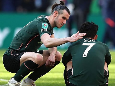 Gareth Bale comforts Son Heung-min after Tottenham Hotspur's Carabao Cup loss to Manchester City.