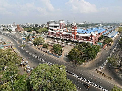 A city street wears a deserted look during COVID-19 induced lockdown in Chennai, Sunday, April 25, 2021.