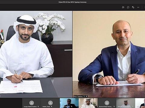 Mohammed Yousuf Al Mudharreb, CEO of RTA’s Corporate Technology Support Services Sector, and Shahebaz Khan, Visa’s general manager, hailed the new partnership.