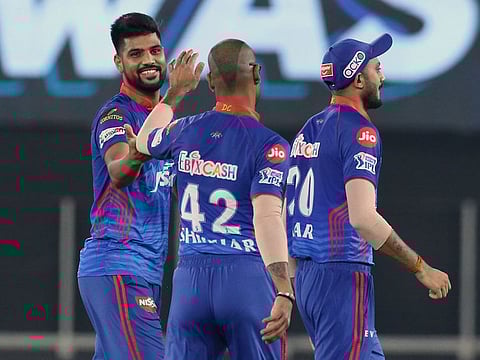 Delhi Capitals celebrate the dismissal of KKR's Eoin Morgan