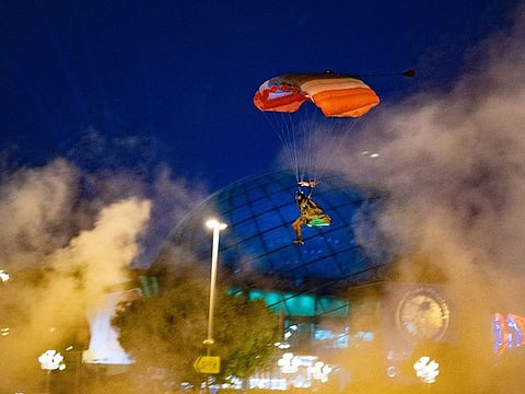 The highest altitude skydiving fireworks display at Global Village