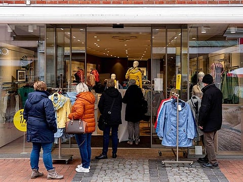 People go shopping in Eckernfoerde, northern Germany, amid the ongoing coronavirus (COVID-19) pandemic.