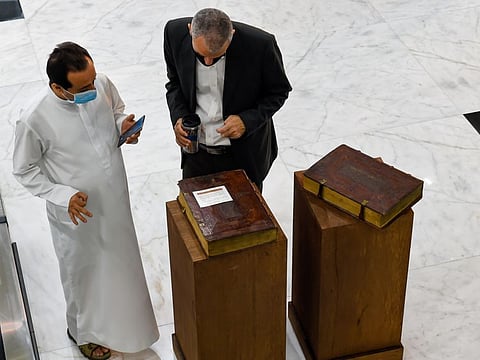 Visitors at the "Tales from the East" exhibition at Sharjah Book Authority headquarters.