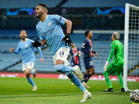 Manchester City's Riyad Mahrez celebrates after scoring his sides second goal.
