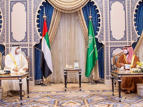 Mohamed bin Zayed and Mohammed bin Salman in Jeddah.