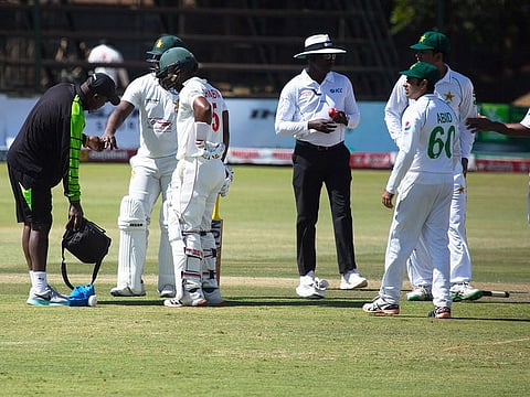 Zimbabwe batsman Regis Chakabva receives treatment against Pakistan