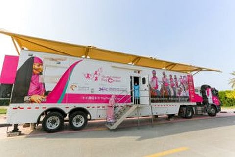 The Pink Caravan Medical Mobile Clinic, located at the Supreme Council for Family Affairs (SCFA) in Sharjah.