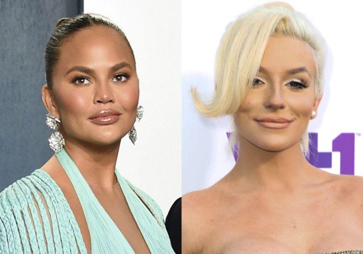 Chrissy Teigen appears at the Vanity Fair Oscar Party in Beverly Hills, Calif. on Feb. 9, 2020, left, and Courtney Stodden appears at the 5th Annual Streamy Awards in Los Angeles on Sept. 17, 2015.