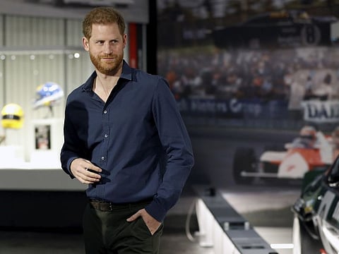 In this Friday March 6, 2020, file photo, Britain's Prince Harry visits the Silverstone Circuit, in Towcester, England.