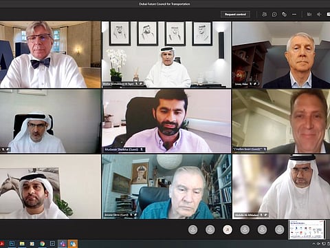 Al Tayer chairing the remote meeting of the Dubai Future Council for Transportation.
