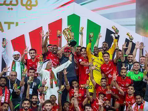 Shabab Al Ahli celebrate winning the President's Cup