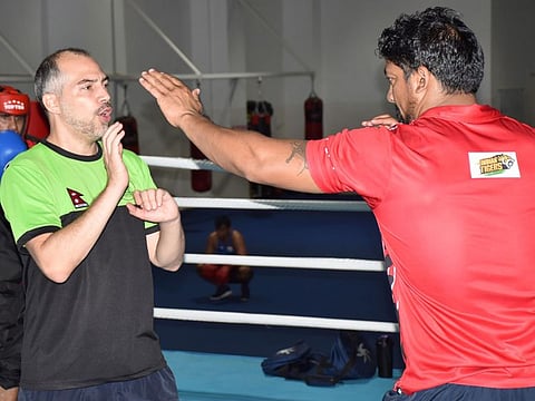 Santiago Nieva (left), the High Performance Director of India's boxing contingent, at one of the training camps.