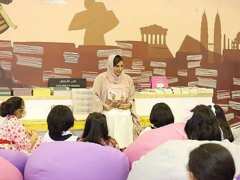 Sheikha Bodour Al Qasimi at the launch of her book at the Sharjah Children's Reading Festival.