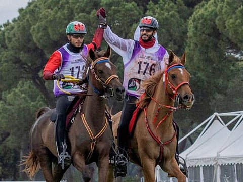 UAE pair of Salem Hamad Saeed Malhaoof Al Kitbi and Mansour Saeed Mohammed Al Faresi put the country on top of the endurance world once again on Saturday.