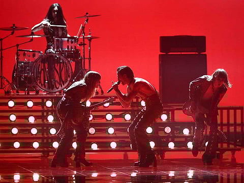 Maneskin from Italy perform Zitti E Buoni after winning the Grand Final of the Eurovision Song Contest at Ahoy arena in Rotterdam, Netherlands, Saturday, May 22, 2021.