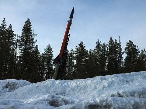 A model rocket at the Esrange Space Centre in Kiruna, Sweden, May 13, 2021. The Swedish government is turning an old research base above the Arctic Circle into a state-of-the-art satellite launching center. The reindeer will not be happy.