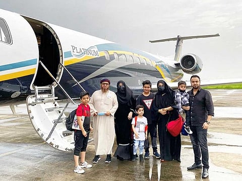Mushtaque Anfar and son Abdullah Anfar took a private jet from Assam to Dubai to return to UAE. Regular flights from Indian to UAE were suspended in April due to COVID-19 restrictions.