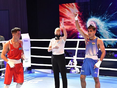 Mohammad Hussamuddin (right) gave India a winning start in the Asian Boxing Championship in Dubai on Monday.