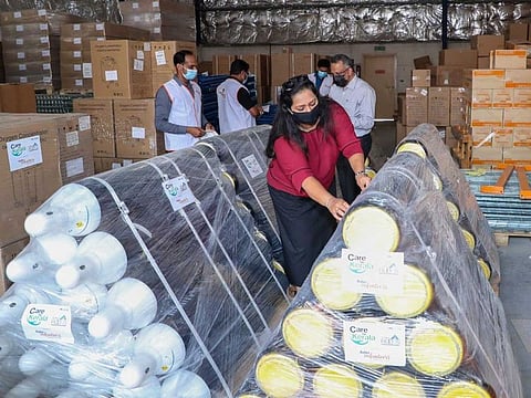 The collection and shipment of the sponsored COVID-19 relief materials from UAE were channelised through Aster Volunteers and International Humanitarian City (IHC) Dubai.