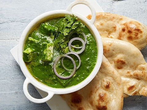 Palak paneer or spinach with cottage cheese cooked in Indian spices