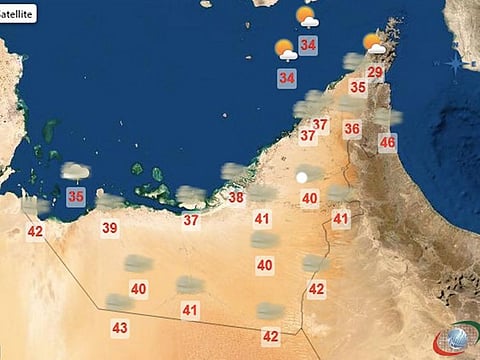 Screenshot of the map of the UAE with current weather conditions