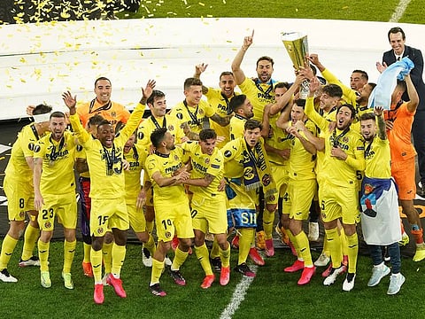 Villarreal celebrate their Europa League triumph over Manchester United