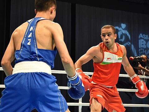 India's Amit Panghal (right) was in consistent form on his way to making the final at Asian Championships in Dubai.