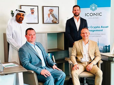 Clockwise, standing from left: Salem Ahmed Al Sharji, Equity Partner, Iconic Middle East Investment; Max Lautenschläger, COO and Co-Founder, Iconic Holding; Oliver von Wolff, CFO and Managing Director, Iconic Middle East Investment, and Patrick Lowry, CEO and Co-Founder, Iconic Holding