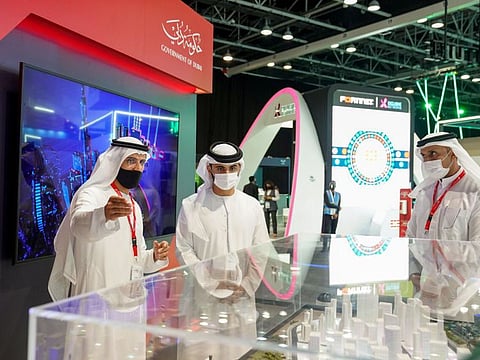 Sheikh Mansoor bin Mohammed bin Rashid Al Maktoum tours GISEC on Monday after opening the event.
