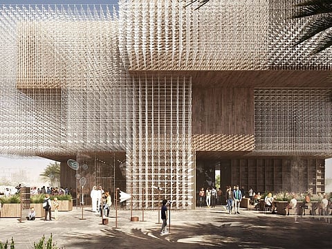 A flock of paper birds perch on the tree-like structure of the Polish pavilion – a symbol of natural mobility and Poland’s place as the key breeding ground for European migratory birds.