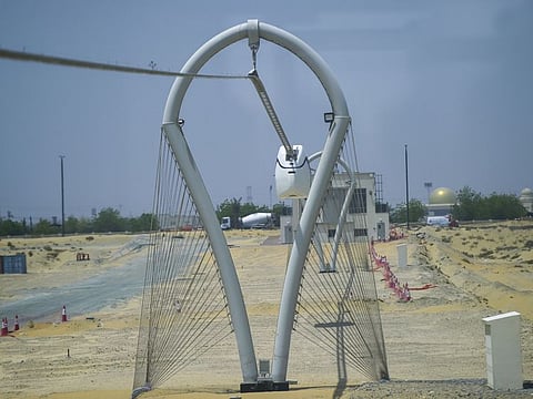The suspended transport system, which includes a uCar that can carry up to 6 passengers, is being tested at Sharjah Research Technology and Innovation Park. The project involves the development of high-speed passenger and cargo transport. 8th June 2021. Photo: Ahmed Ramzan/ Gulf News