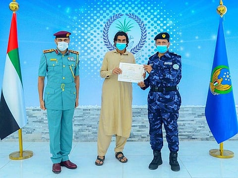 Sharjah Police honoured the man for his bravery in helping foil an attempted theft.
