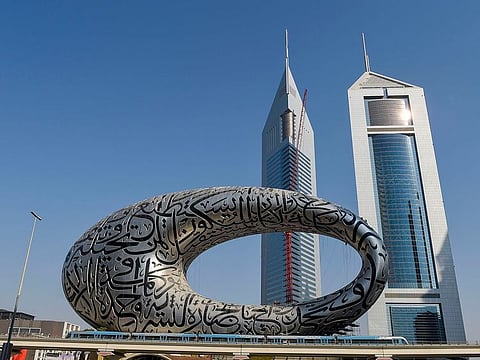 Dubai's museum of the future along Sheikh Zayed Road.