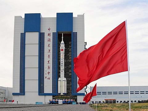 The Shenzhou-12 manned spaceship with its Long March-2F carrier rocket is being transferred to the launching area of Jiuquan Satellite Launch Center in northwestern China's Gansu province.