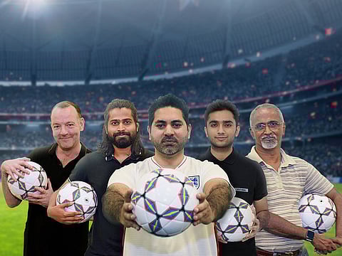The Gulf News football team, Matt Smith (Sports Editor), Shamseer Mohammed (DevOps Engineer), Imran Malik (Assistant Editor), special guest and football super fan Sahil Sajan and Shyam Krishna (Senior Associate Editor).