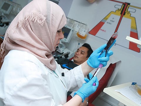 Donors at The Blood Donation Centre in Oud Metha, Dubai.