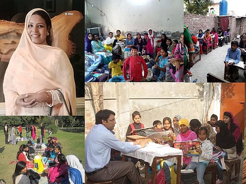 Shazia Mushtaq (top left) runs four schools in makeshift structures for dropouts or out-of-school children in the low-income neighbourhoods of Youhanabad, Khaliq Nagar, Samanabad, and Shahdara of Lahore.