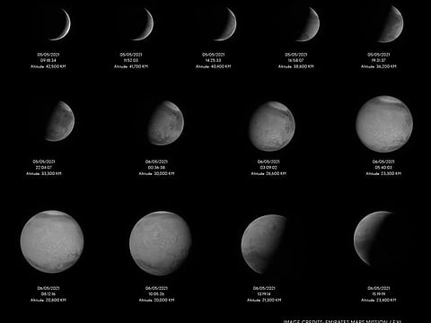 A series of pictures of Mars taken by UAE's Hope Probe.