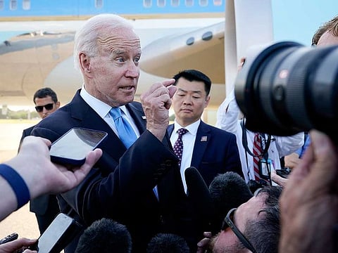 US President Joe Biden speaks to reporters before boarding Air Force One at Geneva Airport in Geneva, Switzerland, Wednesday, June 16, 2021.