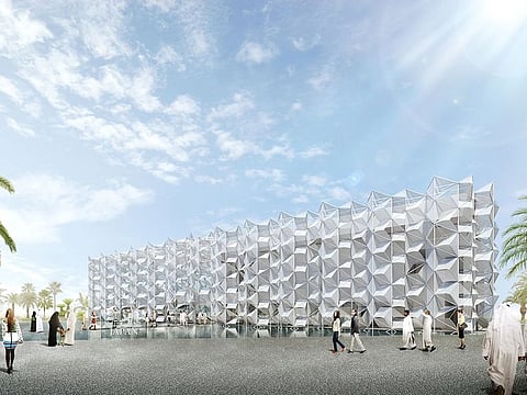 The Japanese pavilion is located in the Opportunity District and will feature a design combining traditional Arabesque and Asanoha patterns on its exteriors.