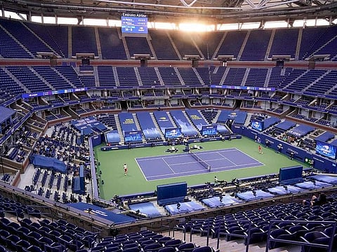 In this September 13, 2020 file photo, Alexander Zverev, left, of Germany, returns a shot to Dominic Thiem, of Austria, during the men's singles final of the US Open tennis tournament in New York.