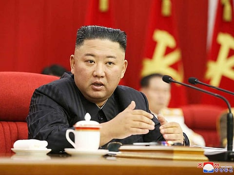 North Korean leader Kim Jong Un speaks during a Workers' Party meeting in Pyongyang, North Korea, on June 17, 2021.