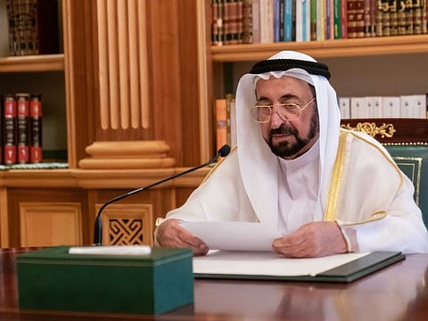 His Highness Dr Shaikh Sultan Bin Mohammad Al Qasimi addresses the ceremony by video conference.