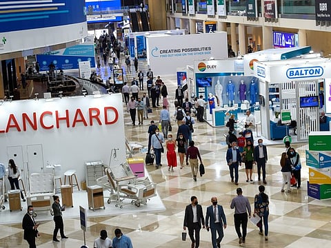 Visitors at Arab Health 2021, taking place at the Dubai World Trade Centre.