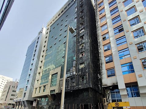 A view of the damaged building after the fire.