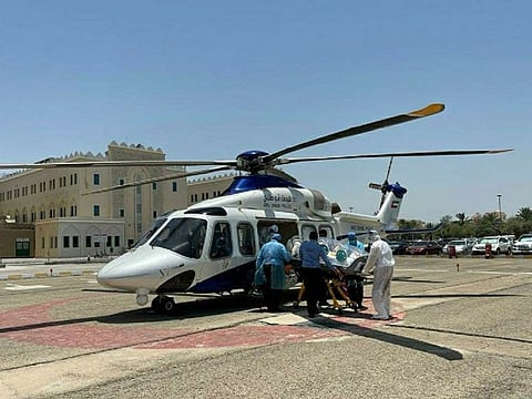 The Abu Dhabi Police Air Wing airlifted a 60-year-old COVID-19 infected patient to hospital.